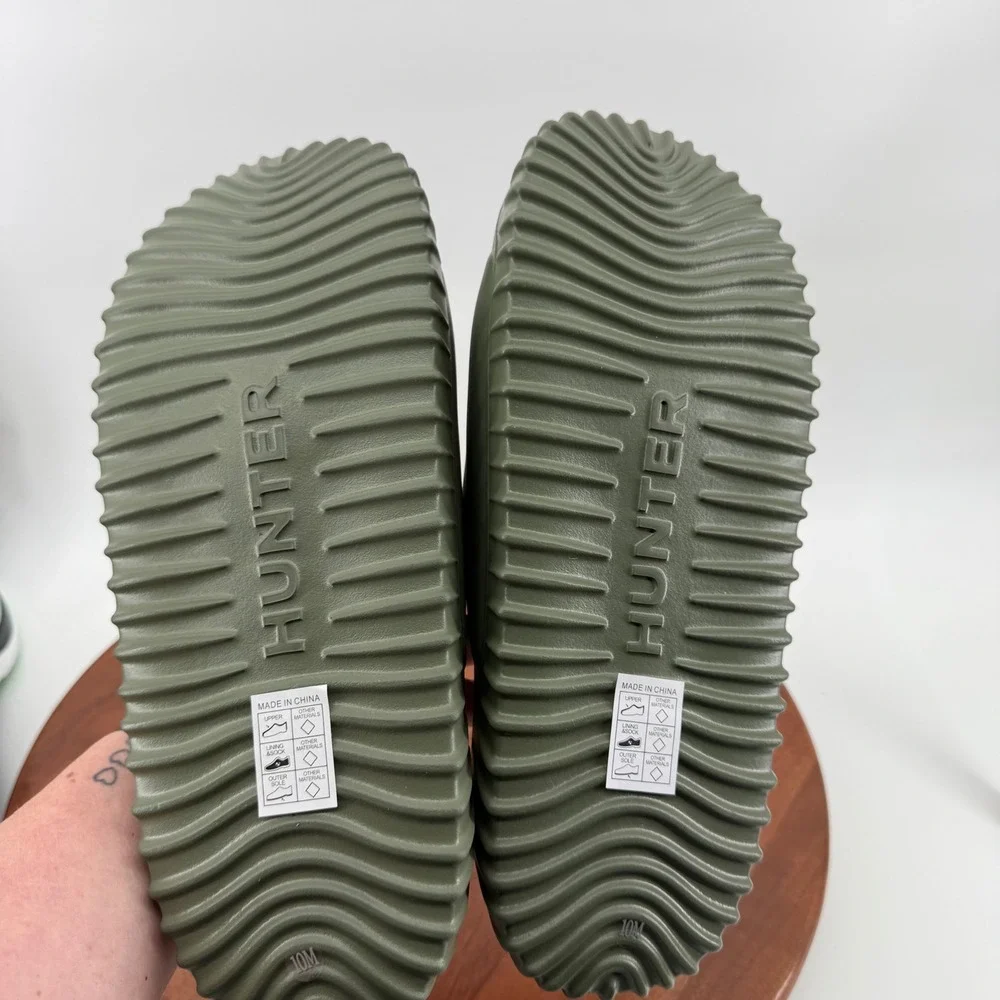 Hunter Finn Dark Green Slide Sandals Platform Logo Slip On Men's Size 10M